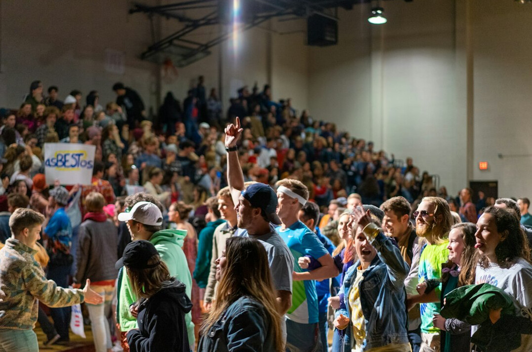 Conference hall with an audience facing a stage